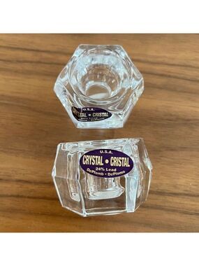 DEPLOMB DEPLOMO Vintage Set of 2 Candlestick Holders 24% Lead Crystal Made USA